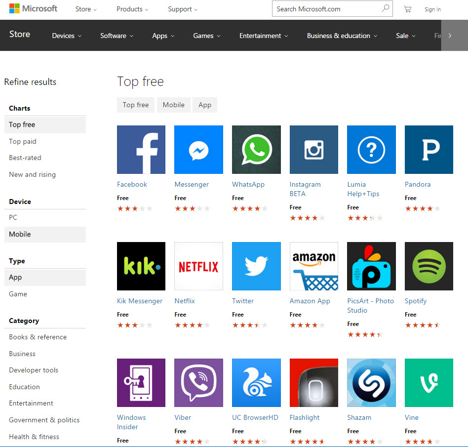 Windows Phone Apps Store