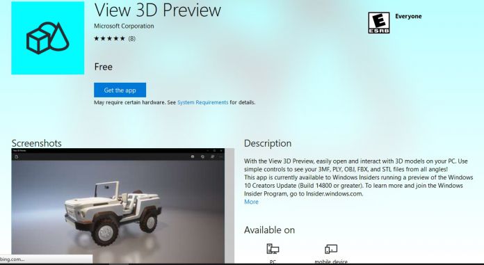 D Preview App Windows Store