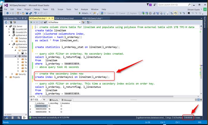 Creating a secondary index on a column store table Image credit: Microsoft