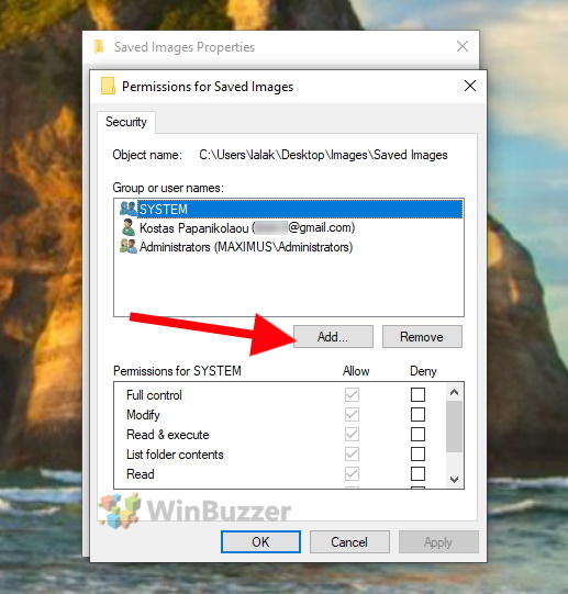 Windows 10 - File Explorer - Folder Permissions - Add User