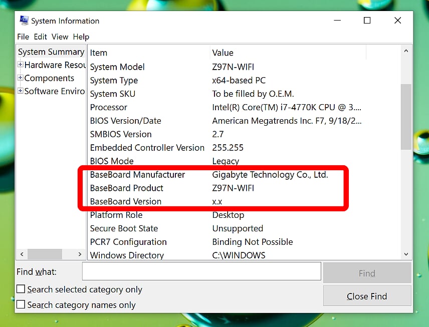 Windows 10 - System Information - Baseboard Manufacturer and Model.png