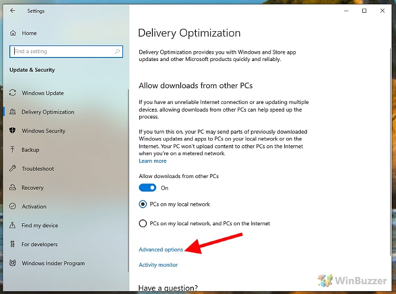 Windows 10 - Update & Security - Delivery Optimization - Advanced options