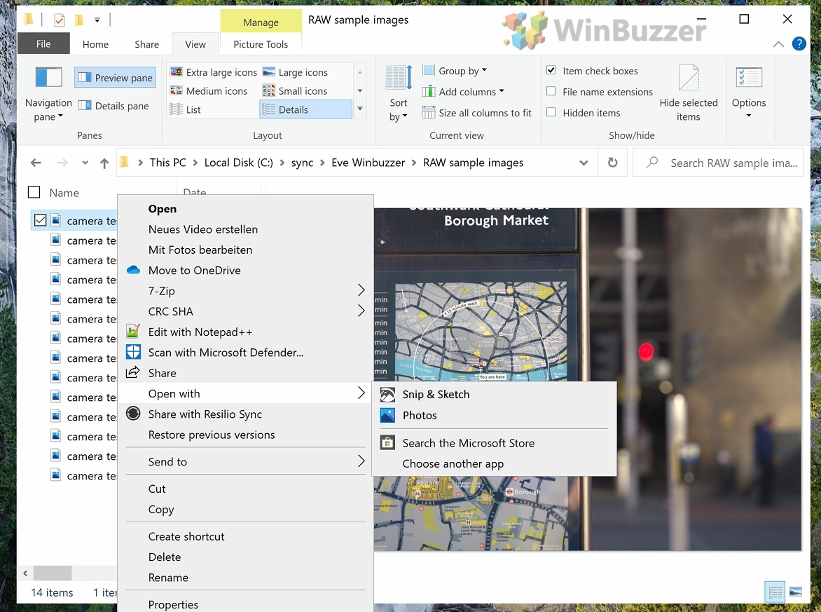 Windows 10 - File Explorer - RAW Images - open with Photos App