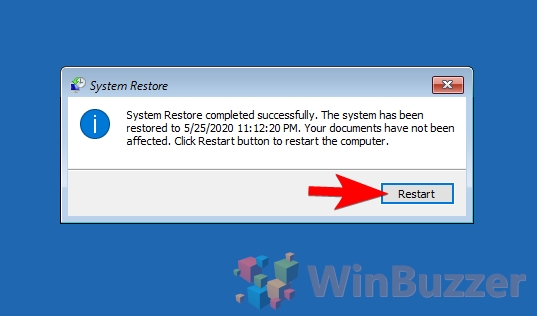 Windows 10 - Advanced Startup - System restore - finished