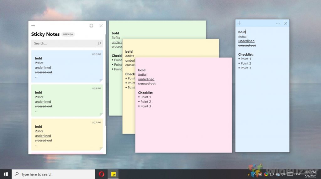 sticky notes widget windows 10