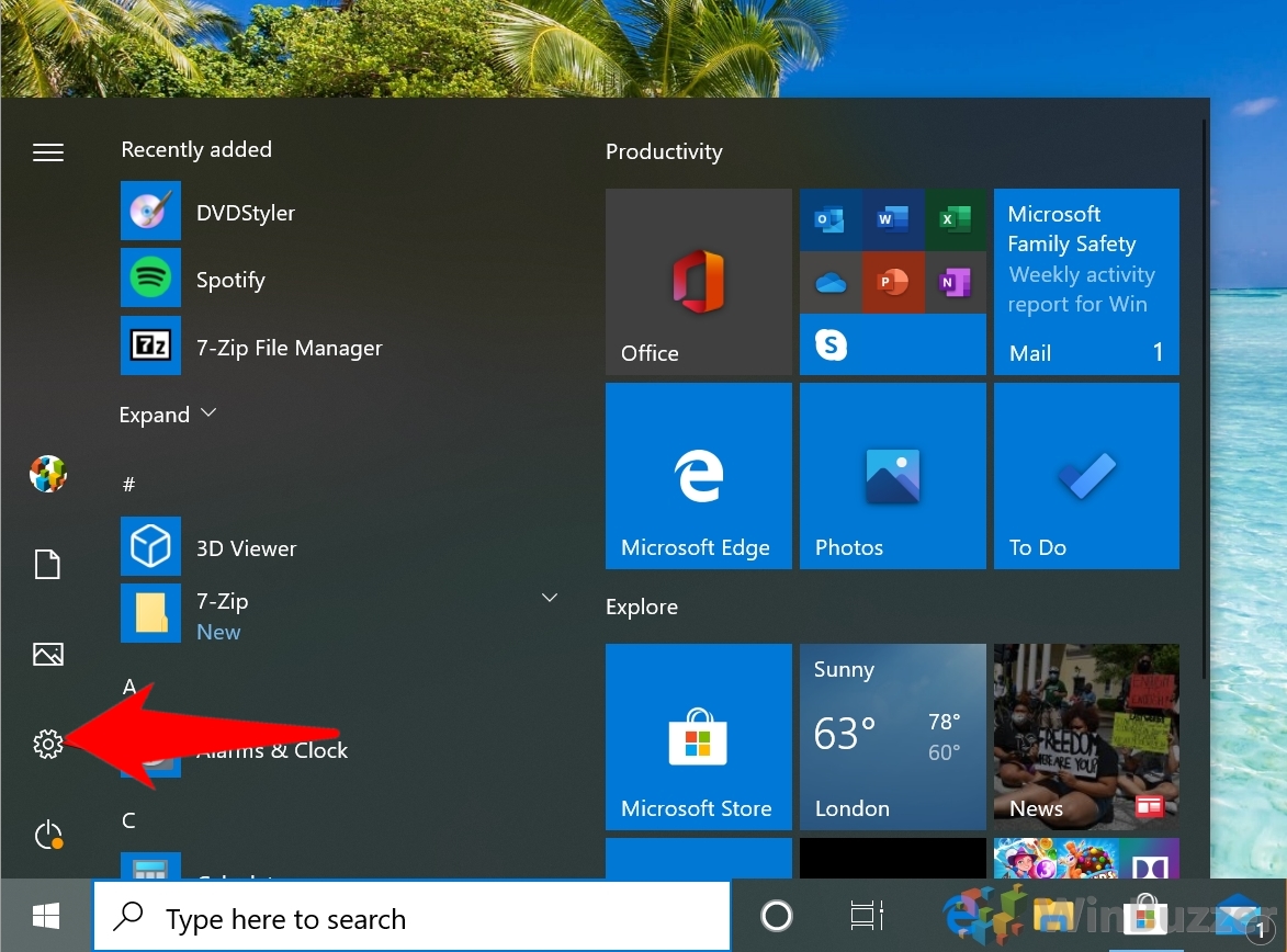 Windows 10 - Start - Open Settings