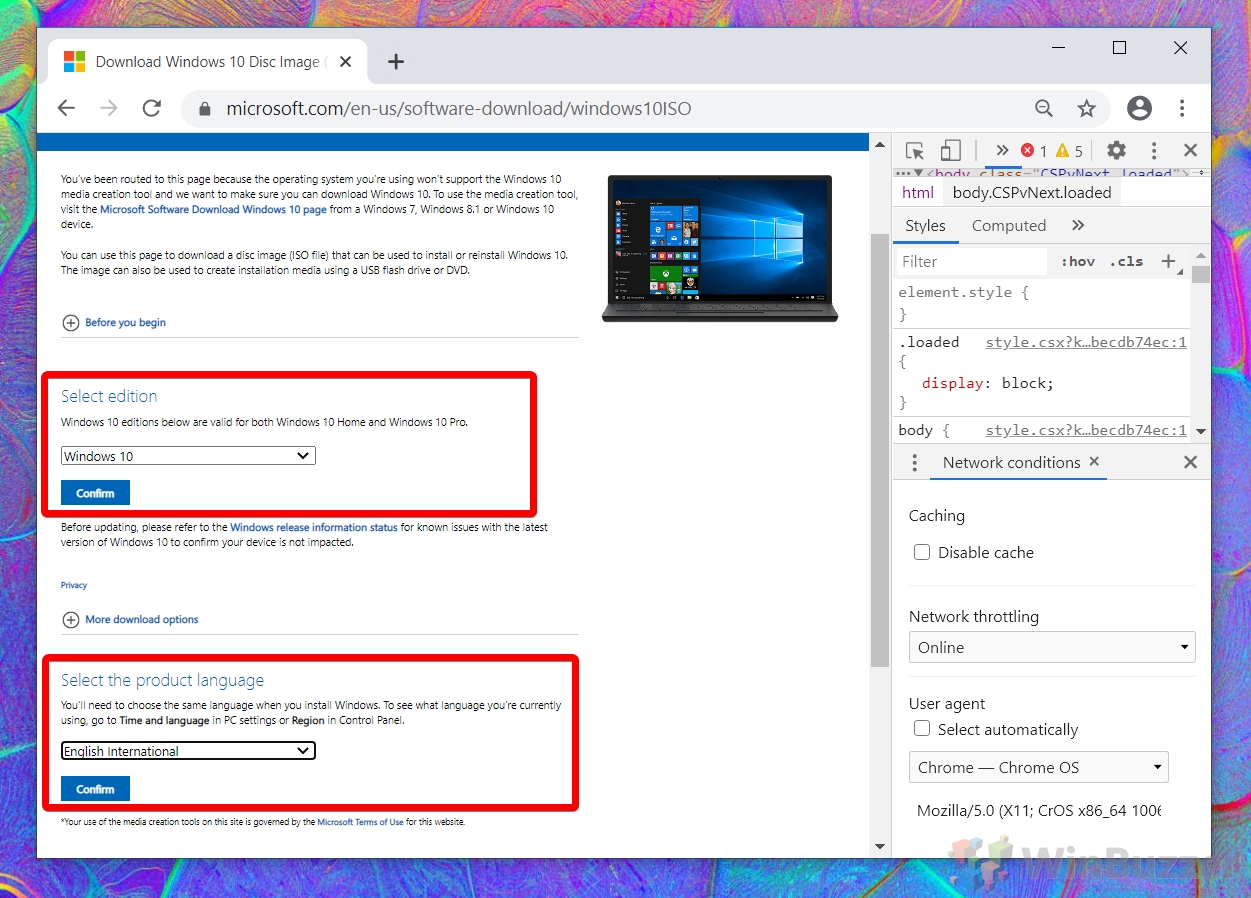 Windows 10 - Chrome with Chrome OS user agent - Windows 10 ISO Download - Select edition