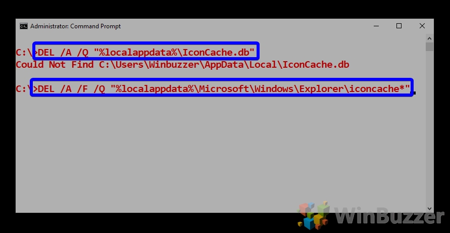 Windows 10 - CMD - DEL iconcache