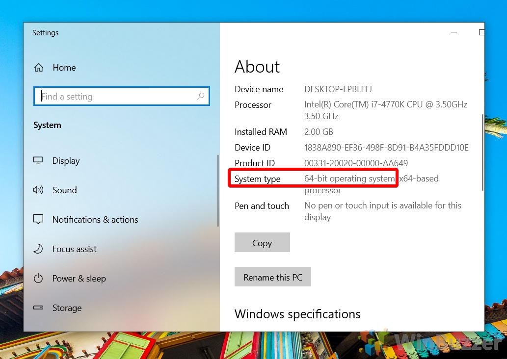 Windows 10 - Settings - System - About