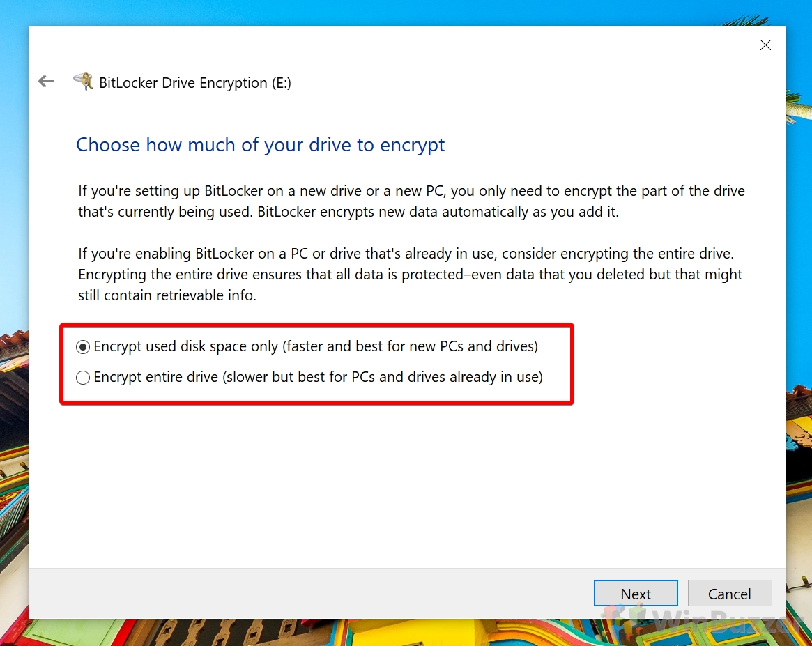 Windows 10 - Turn On Bitlocker To Go - Encrypt used disk space