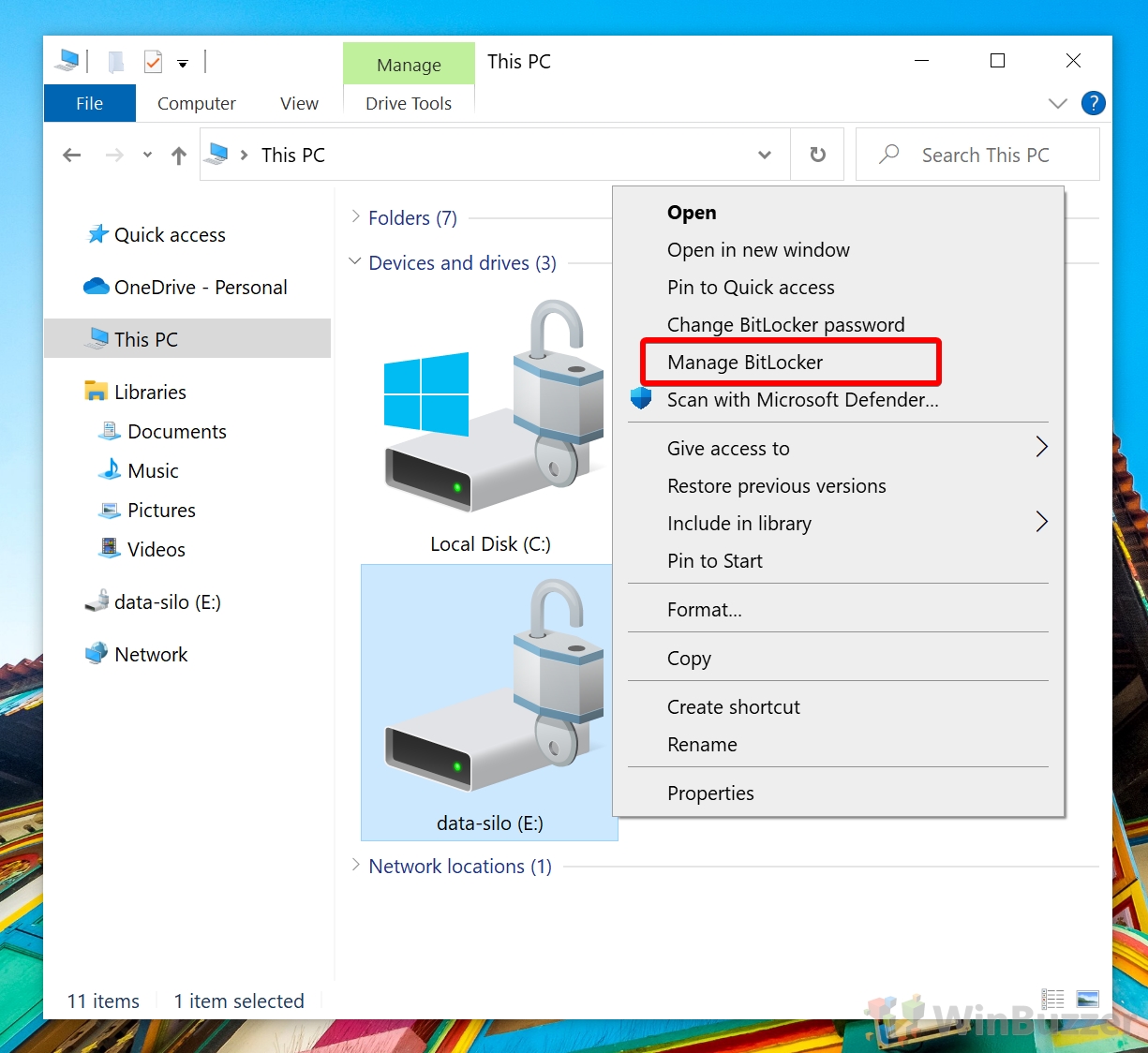 Windows 10 - File Explorer - Change Bitlocker To Go Settings