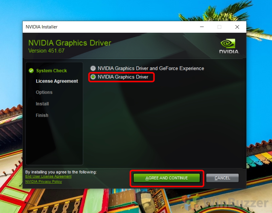 Windows 10 - Nvidia Graphics Driver Installer - Select driver only installation