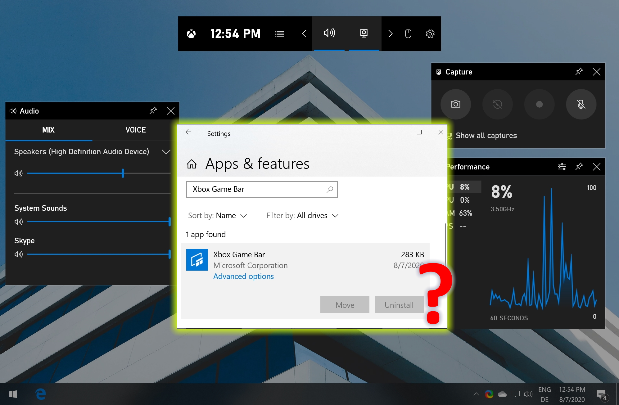 uninstall xbox game bar on windows 10