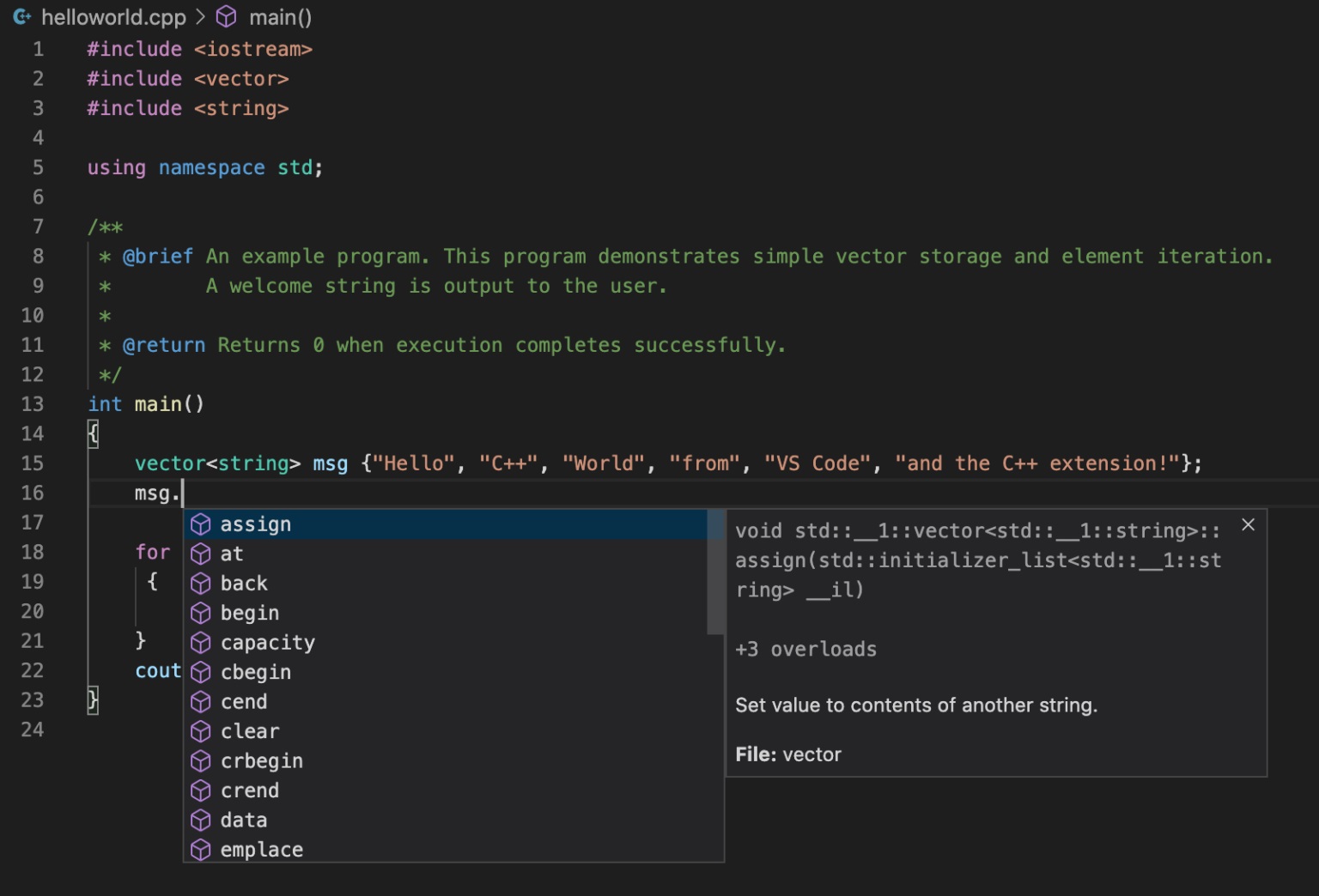 visual studio code c++ intellisense