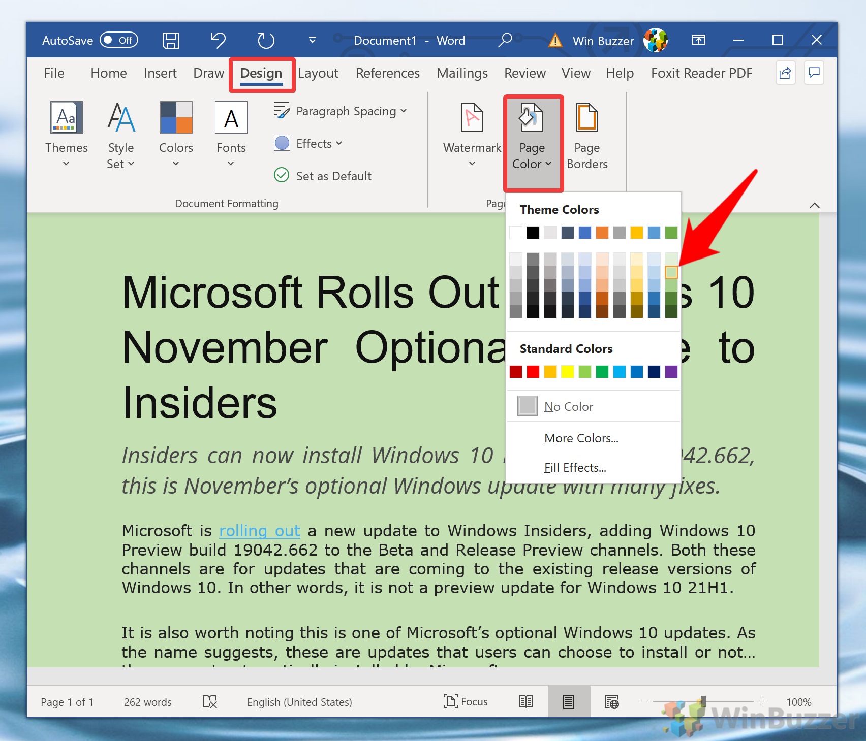 how to change page color in word