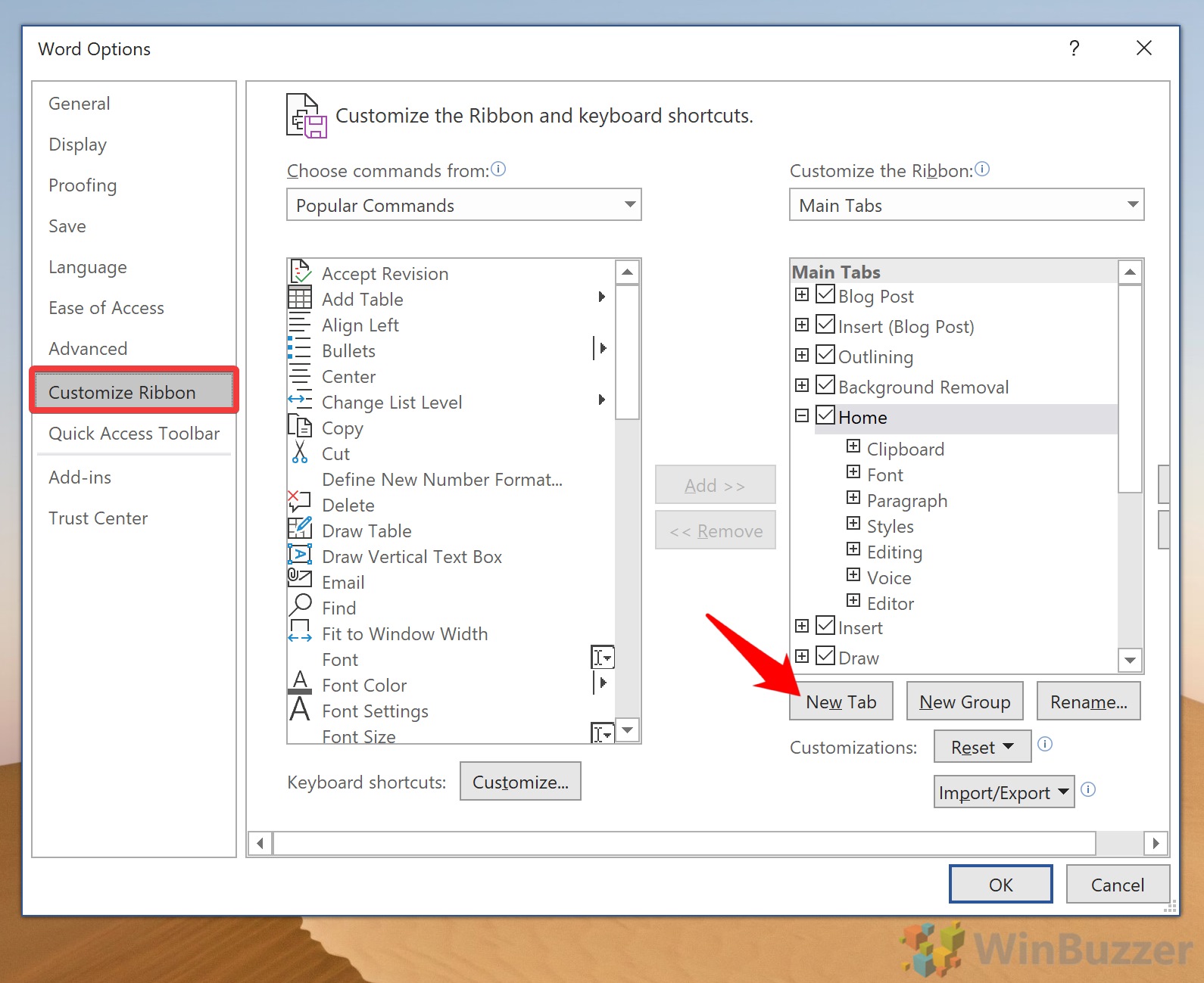 customize voice in microsoft word ribbon