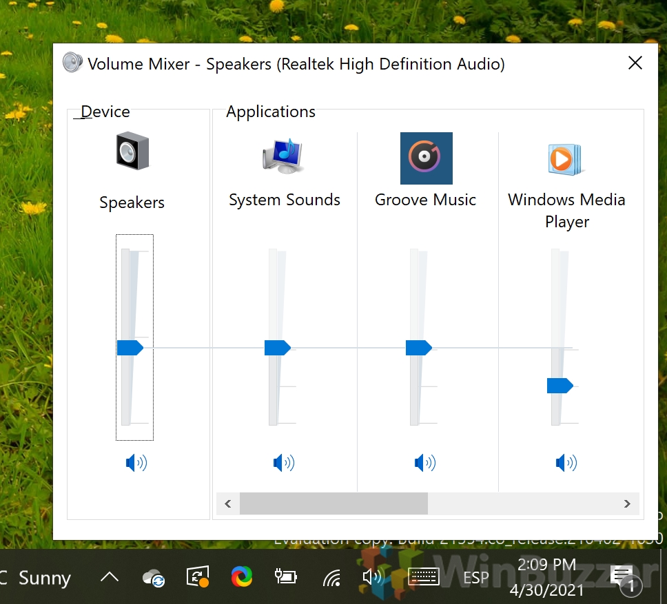 Windows 10 - Speaker Try Icon - Open Volume Mixer - Change the Volume Level