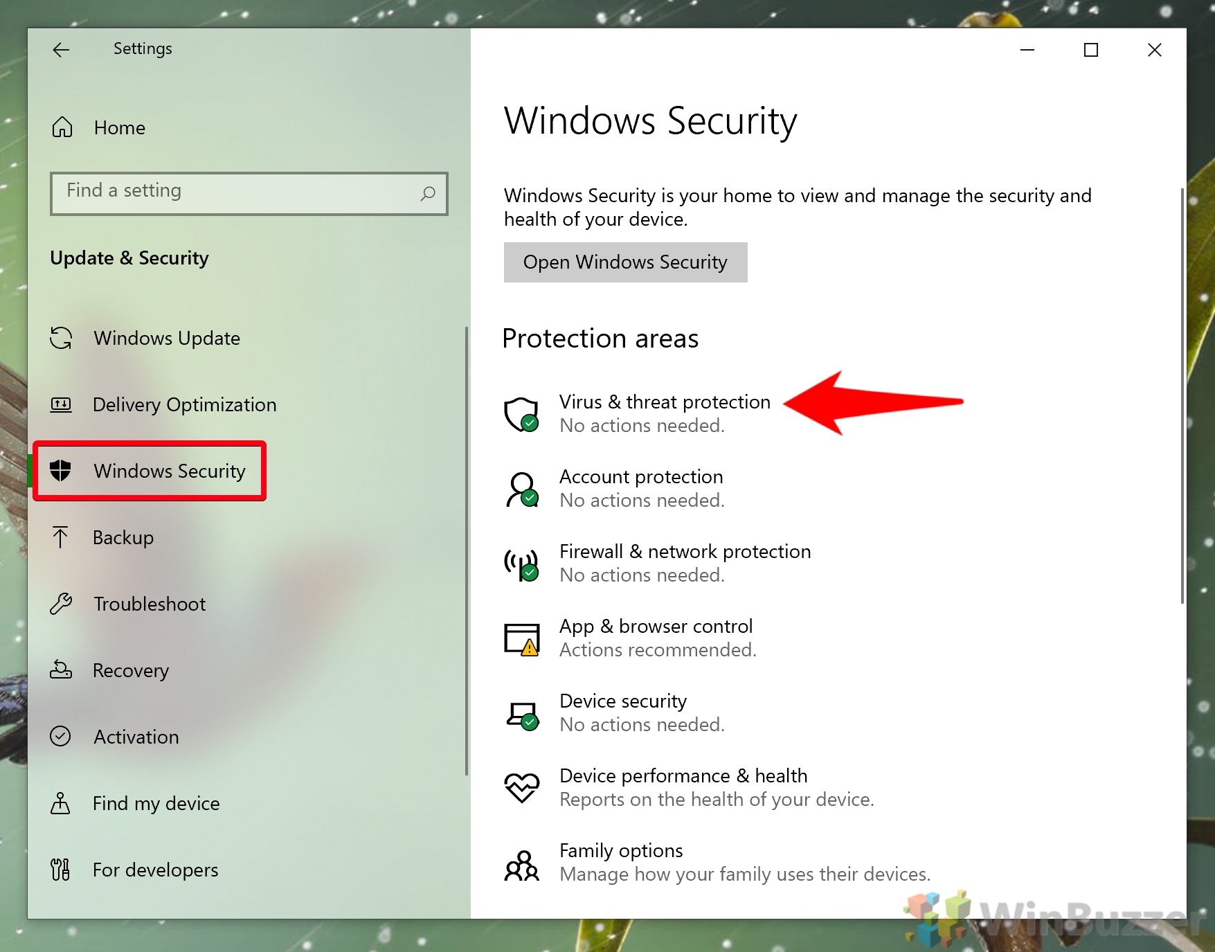 Windows 10 - Settings - Update & Security - Windows Security - Open Virus & Threat Protection