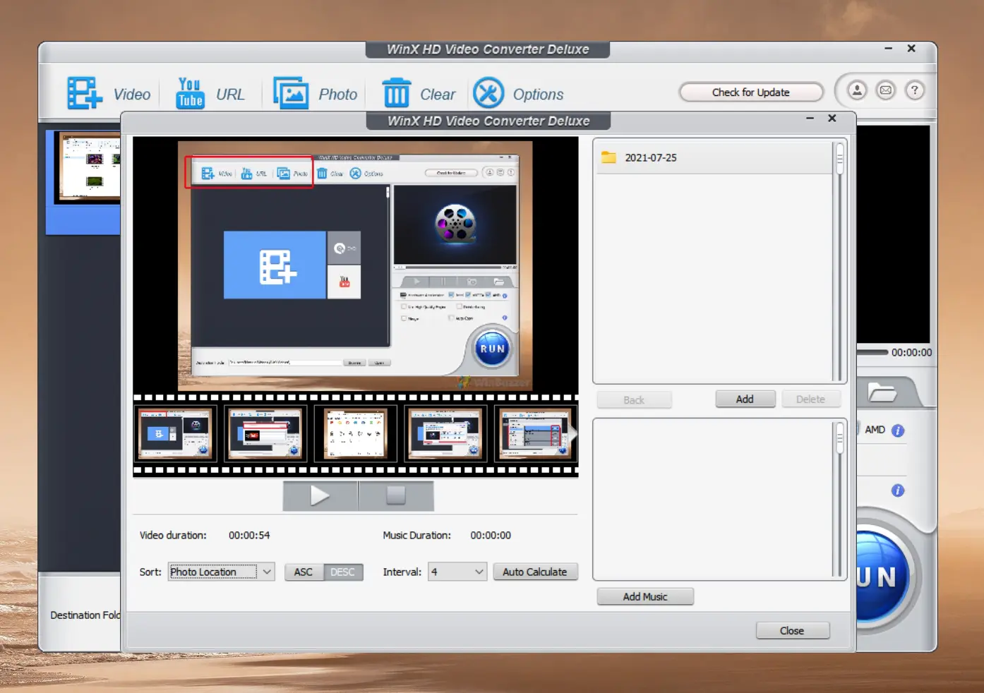 WinX HD Video Converter Deluxe - Editor - slideshow video settings