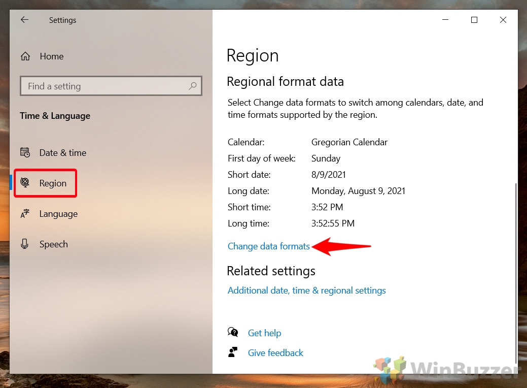 Windows 10 - Settings - Time & Languaje - Region - Change Date Formats