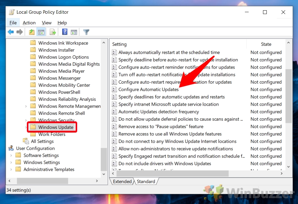Windows 10 - Gpedit.msc - Windows Update - Open Configure Automatic Updates