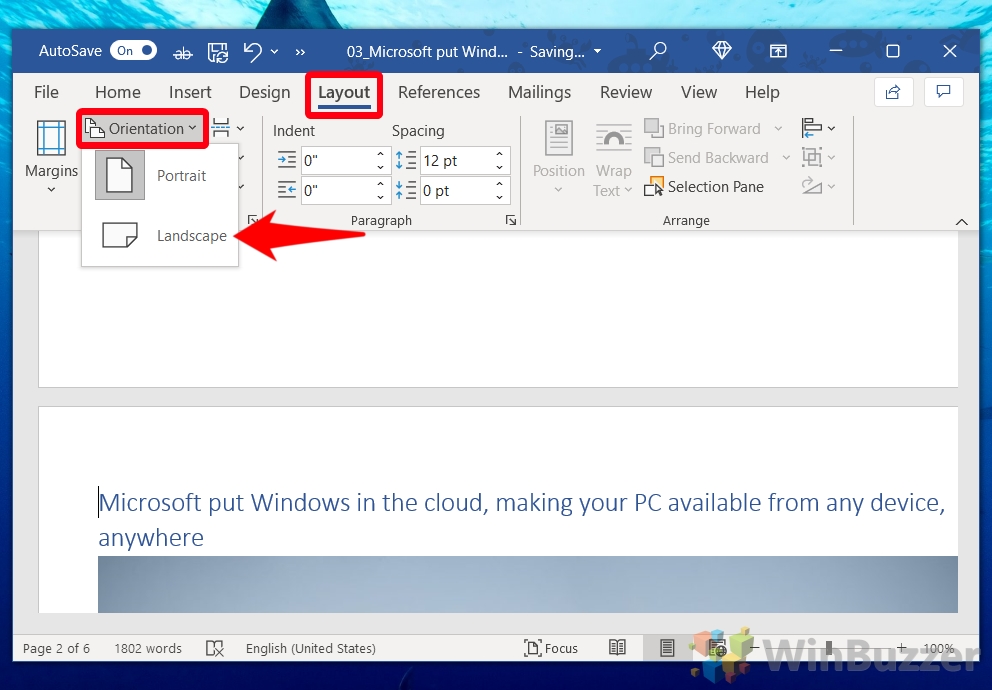 How to Make One Page Landscape in Word - WinBuzzer