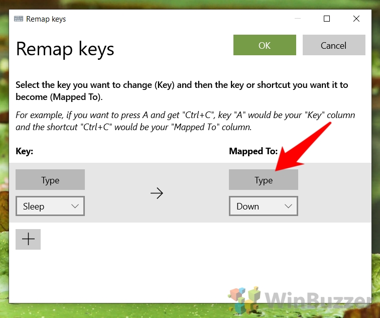 Windows 10 - PowerToys - Keyboard Manager - Remap a Key - Plus - Type