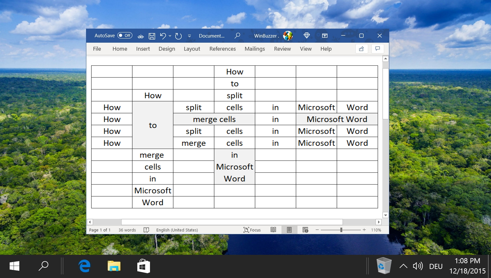 table assignment in word