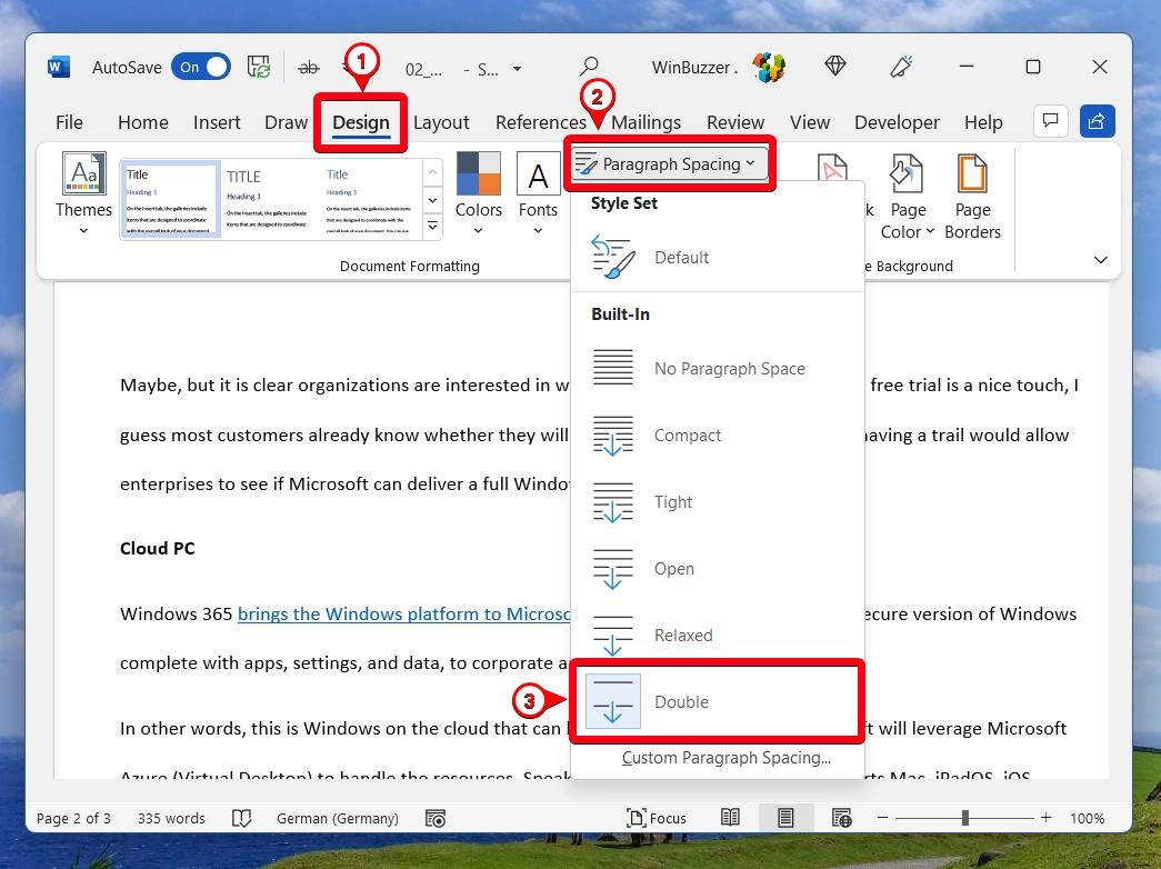 how to double space on microsoft word online