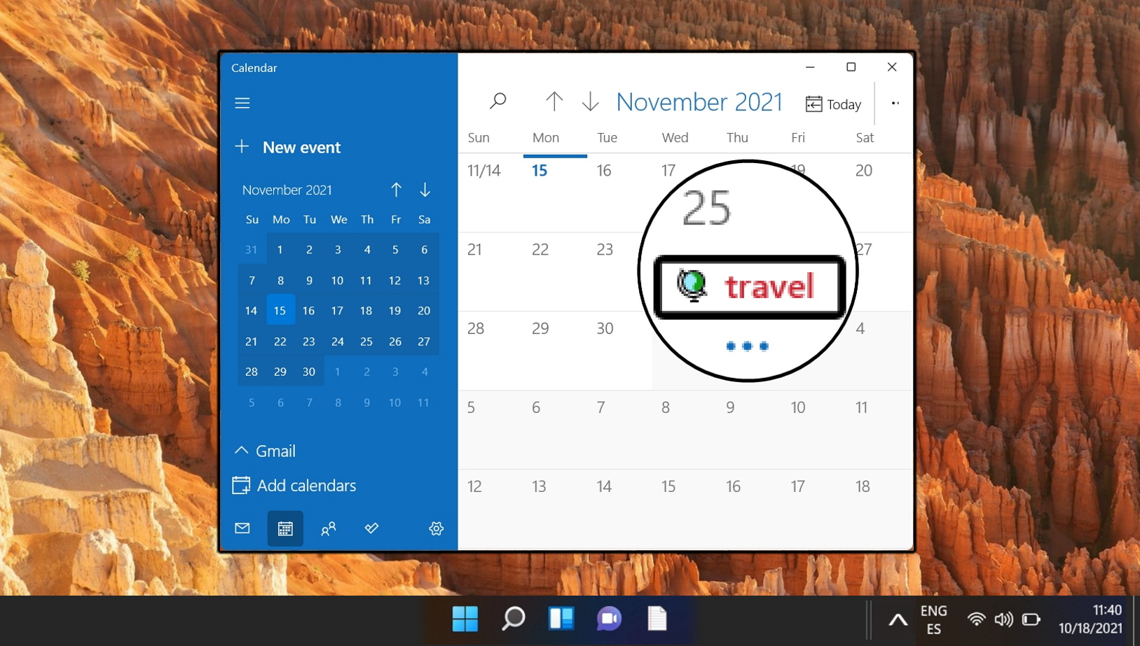 How do I show calendar on desktop in Windows 11?