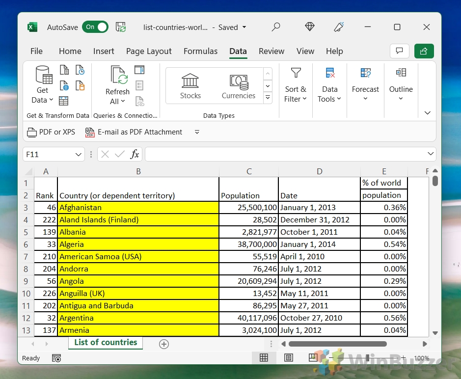 Windows 11 - Excel - Data - Sort - Result