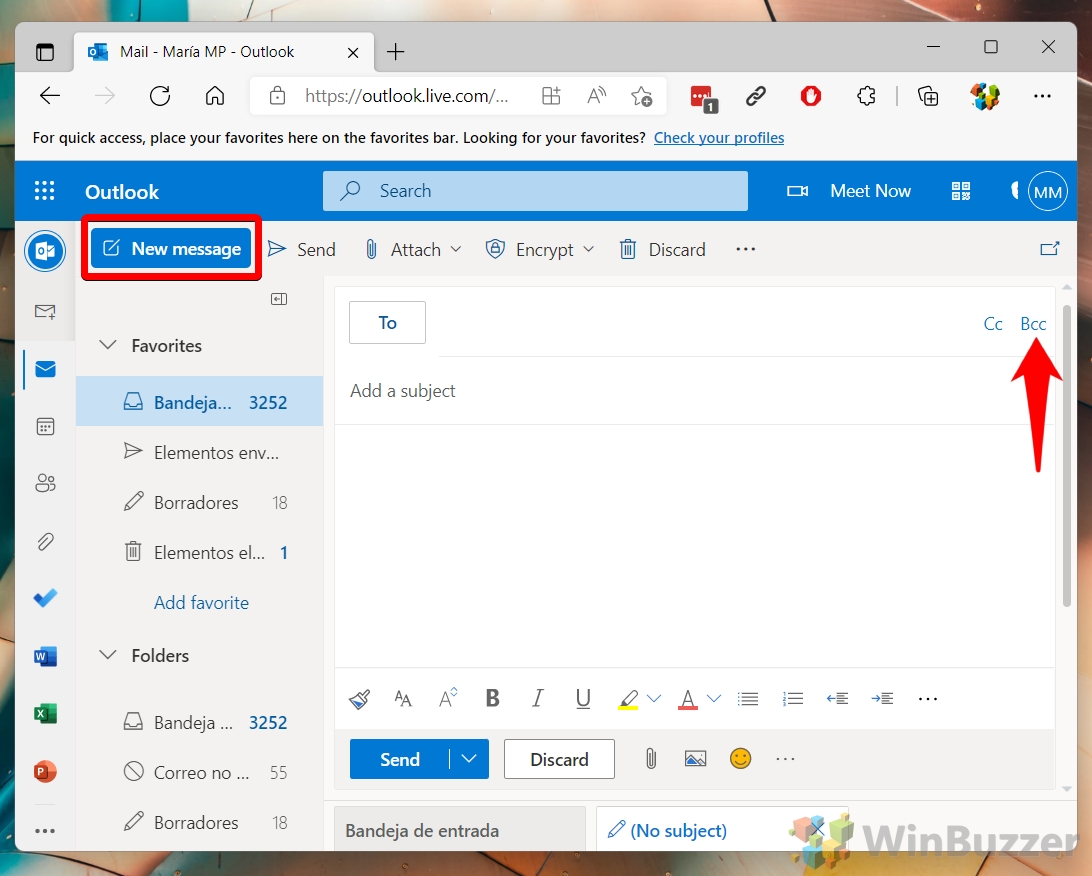 Windows 11 - Outlook.com - New Message - Bcc
