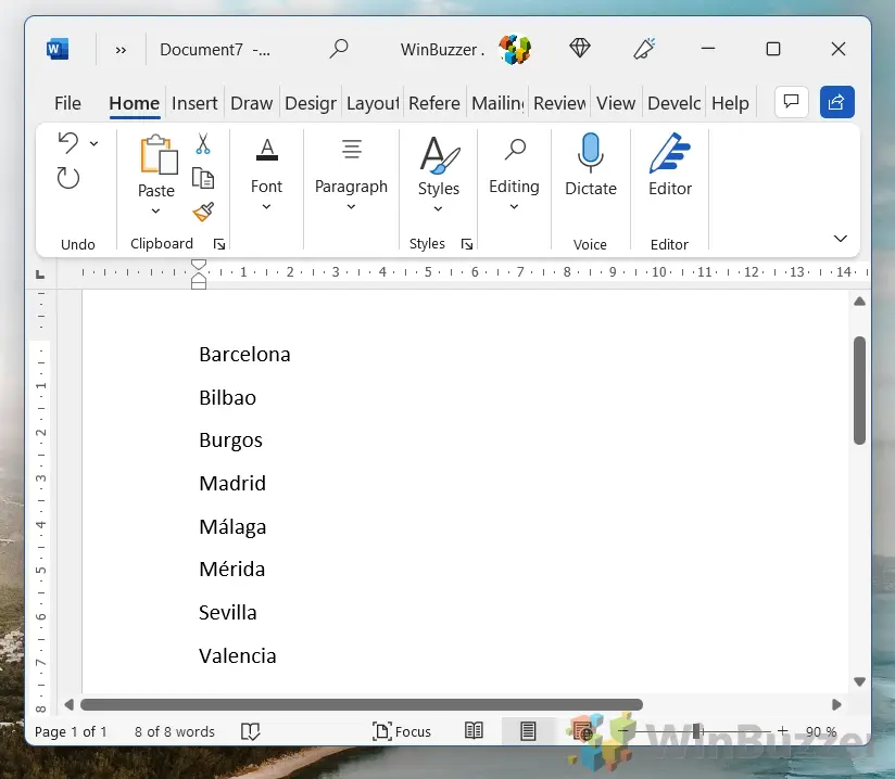 Windows 11 - Word - Home - Parágrafo - AZ - Resultado