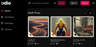 Website of the Udio AI music creator
