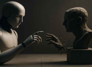 AI Robot sculture face off