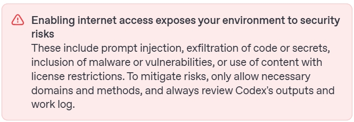 OpenAI Codex Internet Access risks warning