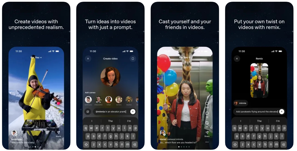 iOS용 OpenAI Sora 앱 스크린샷